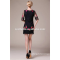 Hot Sale Half Sleeve Black Ladies Dress Women Casual Embroidered Dress